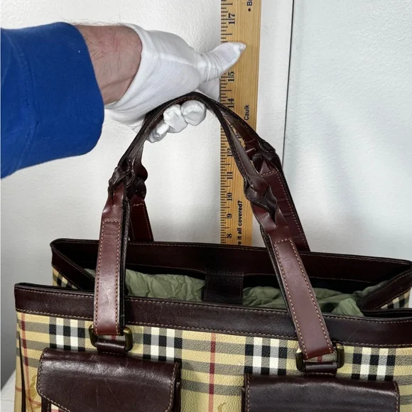 Burberry Nova Check Tote Bag Vintage House Check Canvas Leather Shoulder Bag - Picture 8 of 15